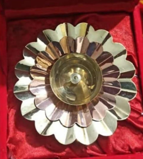 India Brass Diya Lamp Lotus Shape -Decorative Akhand Deepak for Pooja